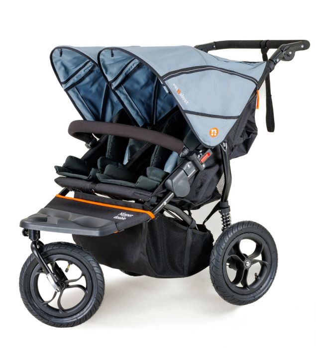 Out'n'About Nipper Double V5 Pushchair Lightweight, all-terrain buggy for two, suitable from birth to 4 years - Rocksalt Grey