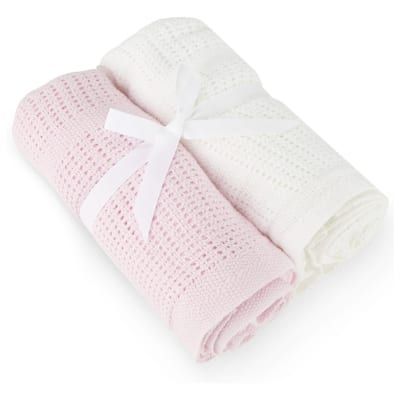 2 Pack Cellular Blanket Pram Size - Choice of 3 colours