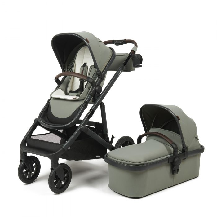 Babylo Zummi Halo Travel System (includes seat unit, carrycot, car seat adaptors, seat liner, organiser, cupholder & rain cover) - Sage Green