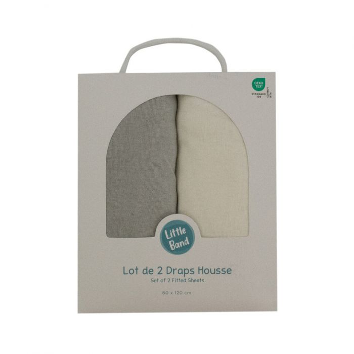 Little Band 2-Pack Baby Cotbed Fitted Sheets – 140 x 70 cm – Beige & Grey – 100% Cotton