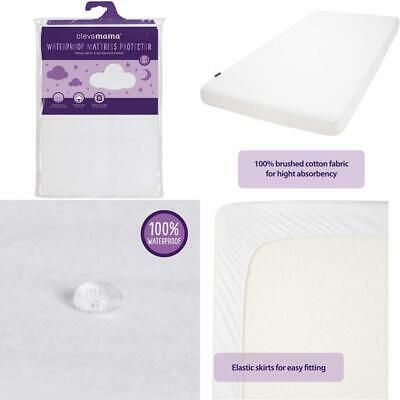 ClevaMama Waterproof Single Bed Mattress Protector, Cotton Fitted Sheet - White