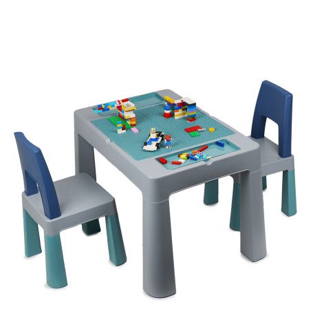 Multifunctional Children's Activity Table MULTIPLAY + 2 Chairs – Lego-Compatible, Sand & Water Play